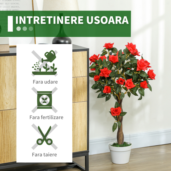  Planta Artificiala de Trandafir cu 21 de Flori Ø18x90 cm Portocaliu cu Vas [6]