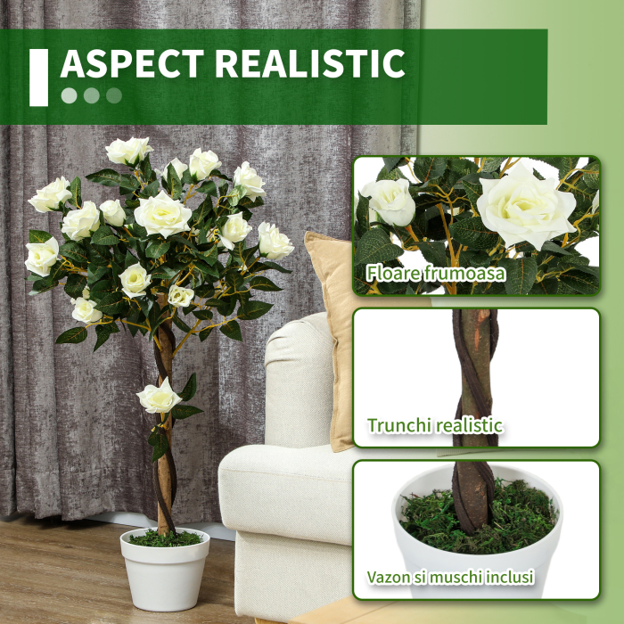 Planta Artificiala de Trandafir cu 21 de Flori Ø18x90 cm Portocaliu cu Vas [5]