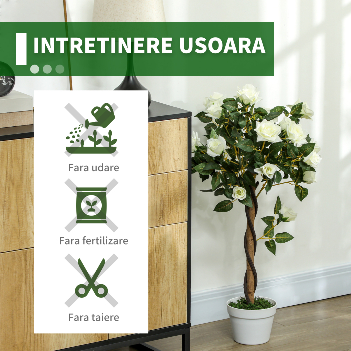  Planta Artificiala de Trandafir cu 21 de Flori Ø18x90 cm Portocaliu cu Vas [6]