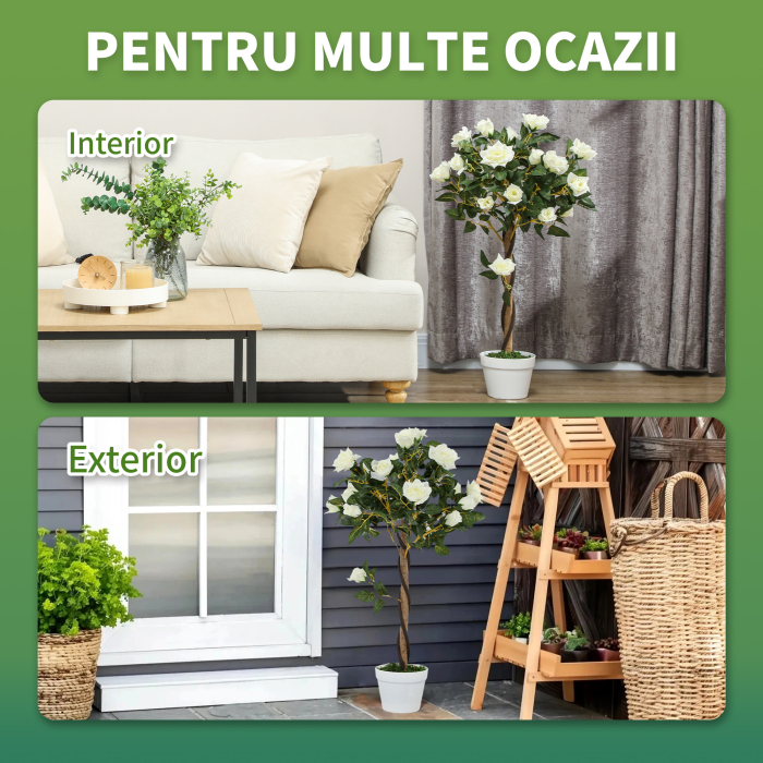  Planta Artificiala de Trandafir cu 21 de Flori Ø18x90 cm Portocaliu cu Vas [4]