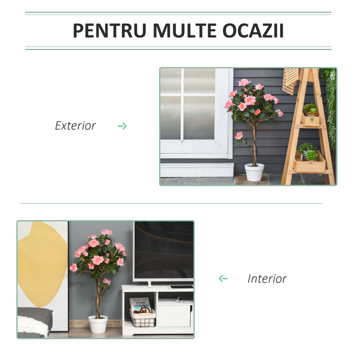  Planta Artificiala de Trandafiri cu 21 de Flori, Ghiveci Umplut cu Ciment si Muschi, Ø18x90 cm, Roz [4]