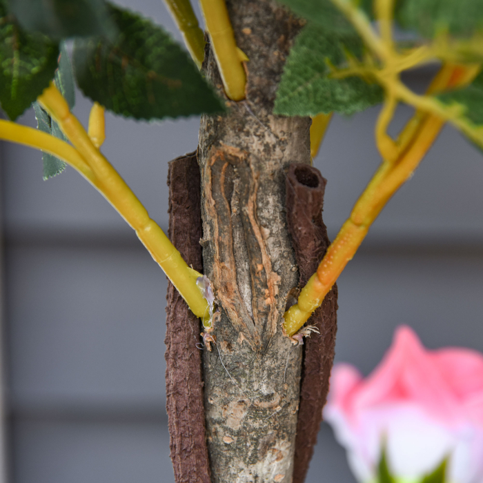  Planta Artificiala de Trandafiri cu 21 de Flori, Ghiveci Umplut cu Ciment si Muschi, Ø18x90 cm, Roz [9]