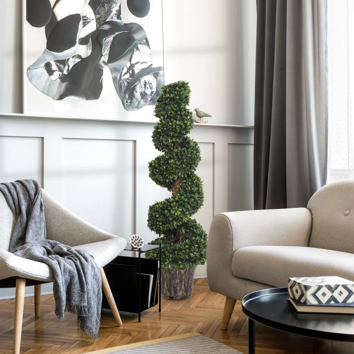  Planta Artificiala Decorativa Buxus in Spirala cu Ghiveci Inclus, Ф32x120 cm, Verde [4]
