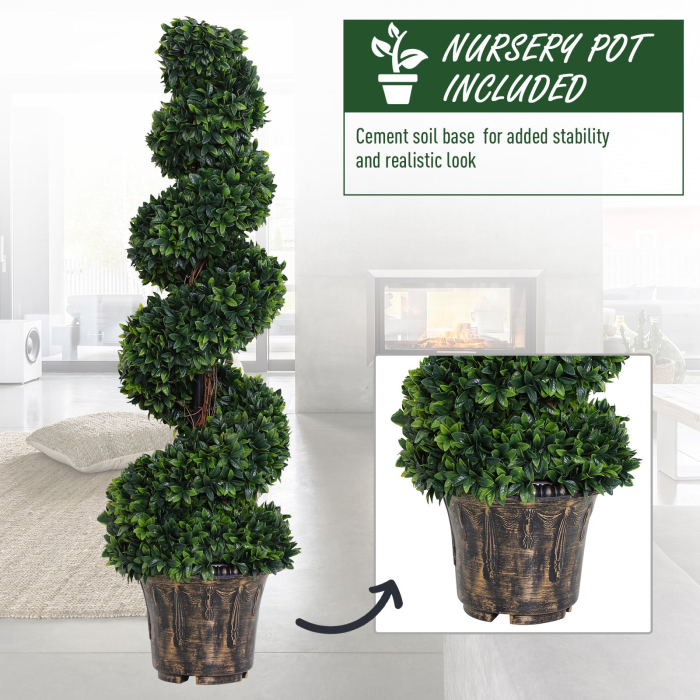  Planta Artificiala Decorativa Buxus in Spirala cu Ghiveci Inclus, Ф32x120 cm, Verde [5]