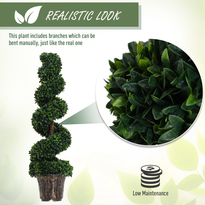  Planta Artificiala Decorativa Buxus in Spirala cu Ghiveci Inclus, Ф32x120 cm, Verde [6]