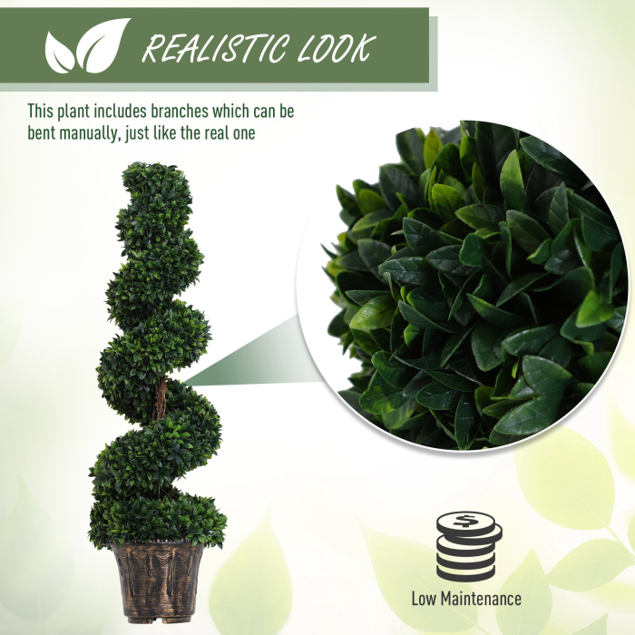  Planta Artificiala Decorativa Buxus in Spirala cu Ghiveci Inclus, Ф32x120 cm, Verde [4]