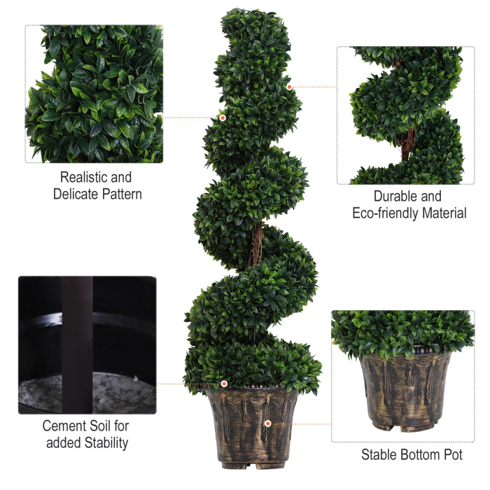 Planta Artificiala Decorativa Buxus in Spirala cu Ghiveci Inclus, Ф32x120 cm, Verde [6]
