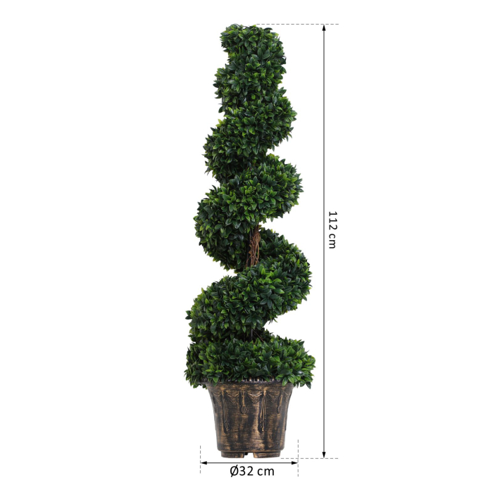  Planta Artificiala Decorativa Buxus in Spirala cu Ghiveci Inclus, Ф32x120 cm, Verde [3]