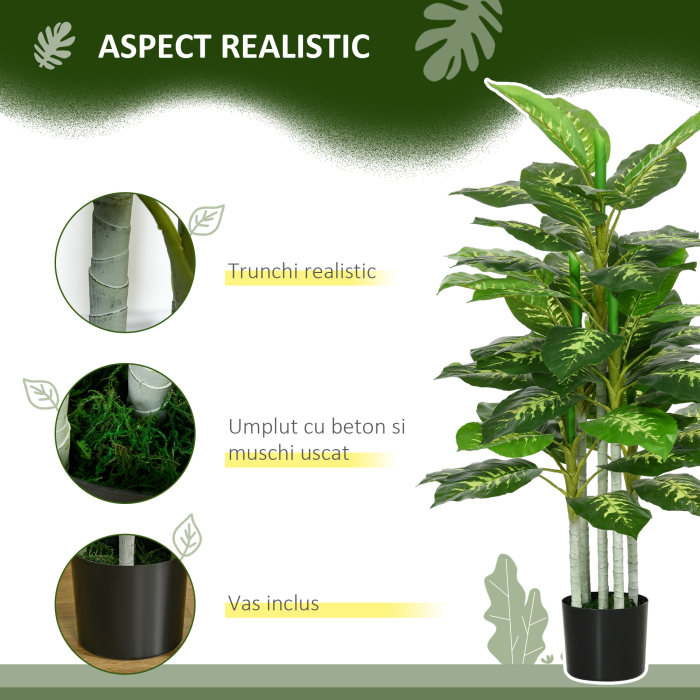  Planta Artificiala Decorativa, inalta de 120 cm, cu Ghiveci Negru pentru Interior si Exterior [4]