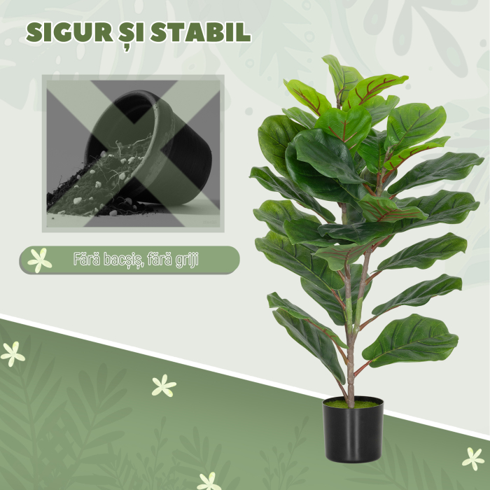  Planta Artificiala Ficus Lyrata inalta de 80 cm, Decorativa pentru Interior cu Ghiveci, Verde [7]