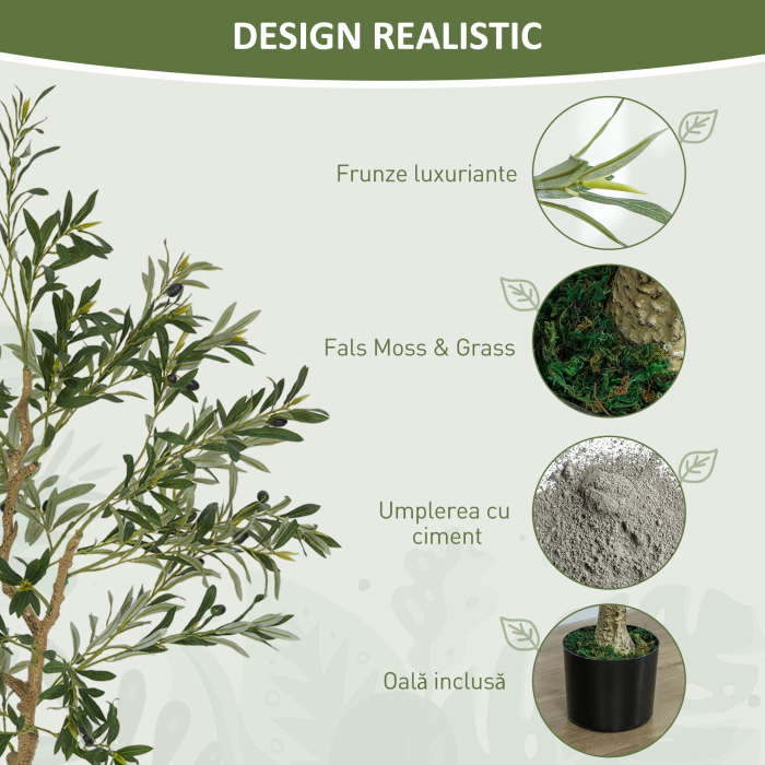  Planta Artificiala Maslin 150 cm cu 720 Frunze, 32 Masline si Ghiveci [4]