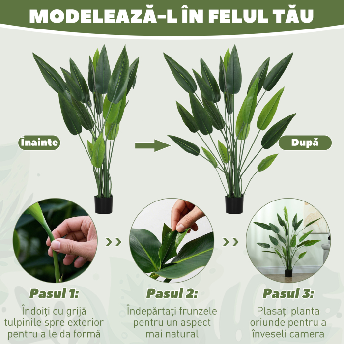  Planta artificiala verde Pasarea Paradisului cu 20 de frunze, 140 cm, cu ghiveci, din PE, PEVA si PP [6]