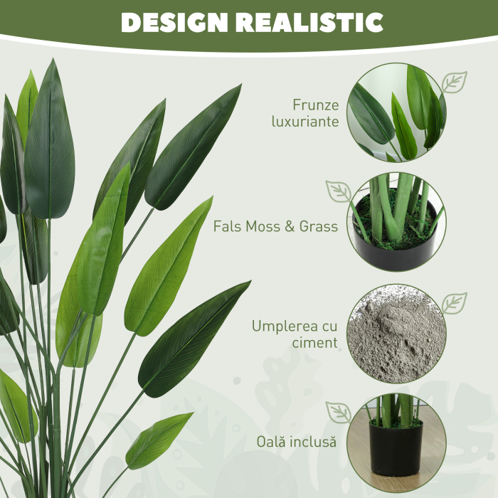  Planta artificiala verde Pasarea Paradisului cu 20 de frunze, 140 cm, cu ghiveci, din PE, PEVA si PP [4]