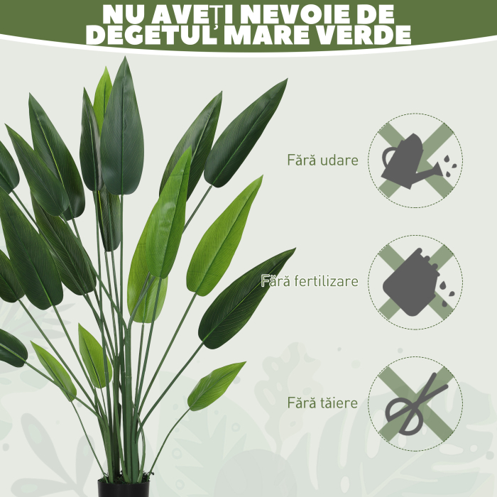  Planta artificiala verde Pasarea Paradisului cu 20 de frunze, 140 cm, cu ghiveci, din PE, PEVA si PP [7]