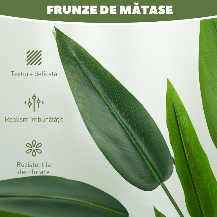  Planta artificiala verde Pasarea Paradisului cu 20 de frunze, 140 cm, cu ghiveci, din PE, PEVA si PP [5]