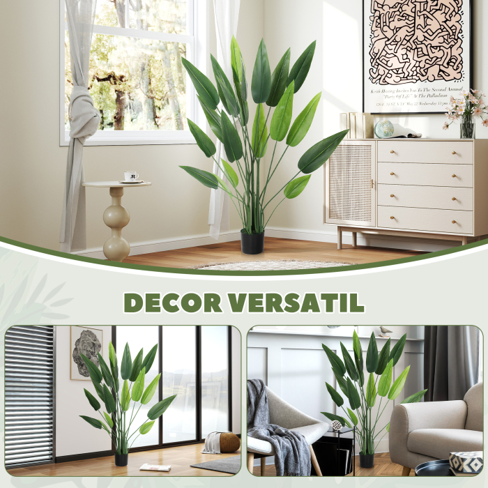  Planta artificiala verde Pasarea Paradisului cu 20 de frunze, 140 cm, cu ghiveci, din PE, PEVA si PP [8]