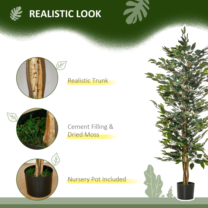  Planta Ficus Falsa, Planta inalta de 150cm, Planta Artificiala Decorativa pentru Interior si Exterior, Ø17x14.5 cm, Verde [5]