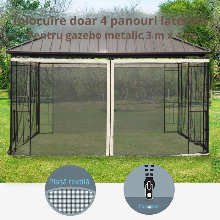  Plasa tantari Foisor 352×207 cm - Fermoar, Negru & Bej [5]