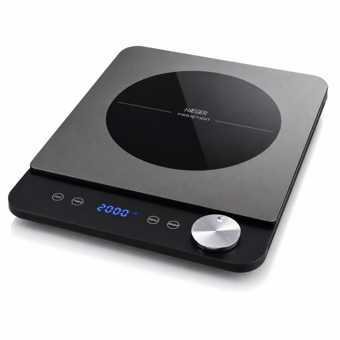 Plita cu inductie HAEGER Super Slim, Putere 2000 W, Ultra subtire 2,7 cm , Comenzi digitale, 10 niveluri de putere si temperatura, Negru [2]