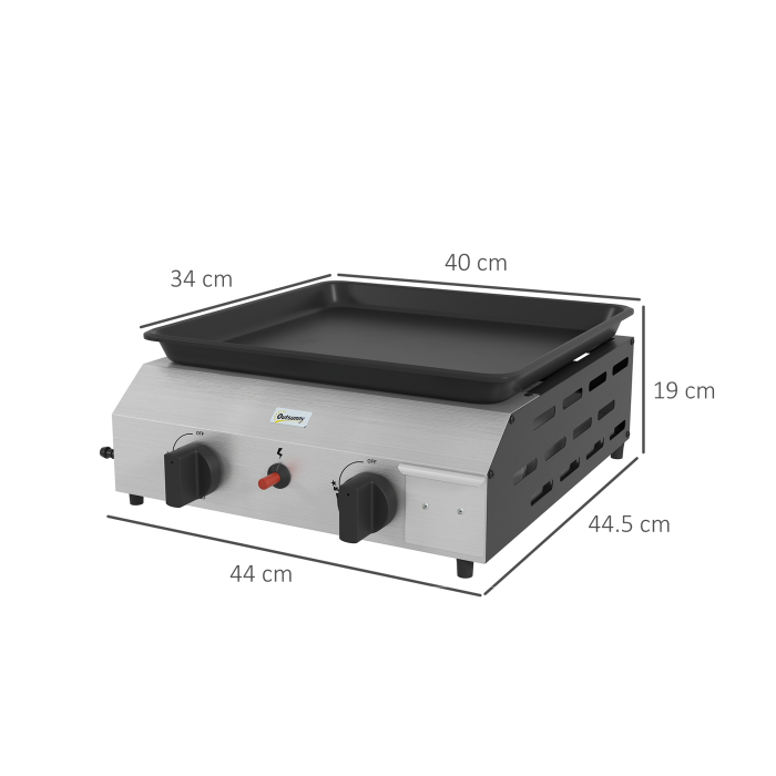  Plita de gratar pe gaz cu 2 arzatoare, suprafata antiaderenta si putere de 4,8 kW, argintiu [3]