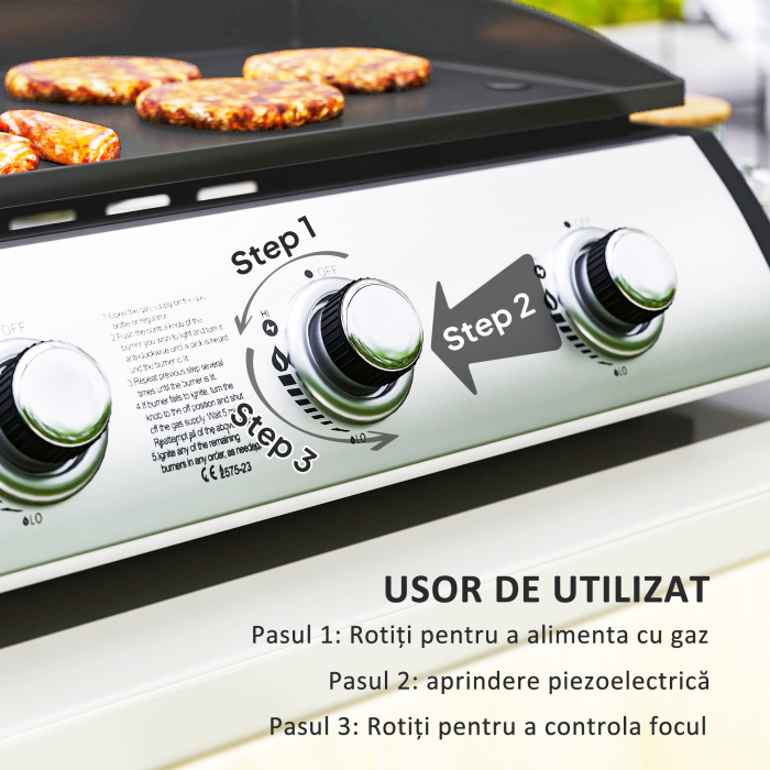  Plita pe Gaz din Otel Emailat cu 3 Arzatoare, Putere 7.5kW, 3 Zone de Gatit si Capac, Negru [5]