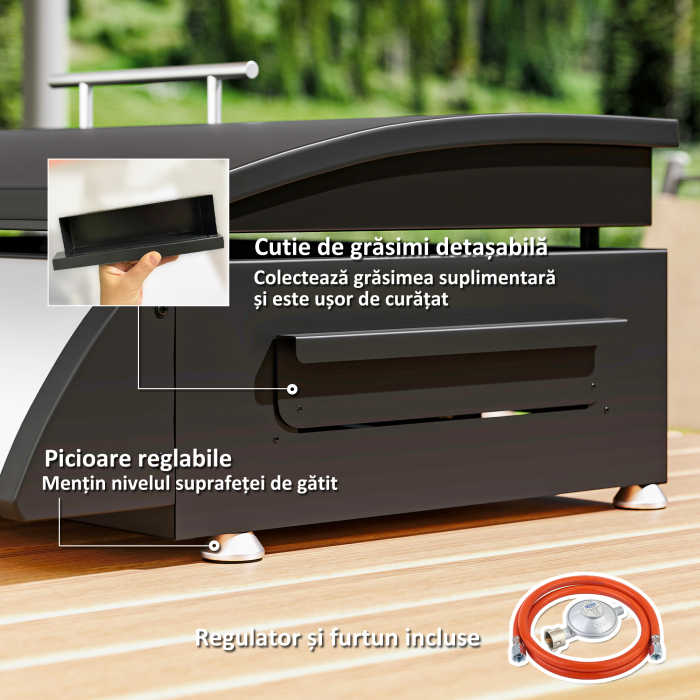  Plita pe Gaz din Otel Emailat cu 3 Arzatoare, Putere 7.5kW, 3 Zone de Gatit si Capac, Negru [8]
