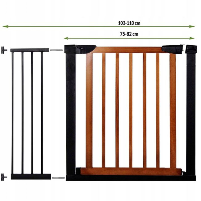 Poarta de siguranta Safety Gate pentru scari, ajustabila 103-110 cm, din otel si lemn, negru maro [2]