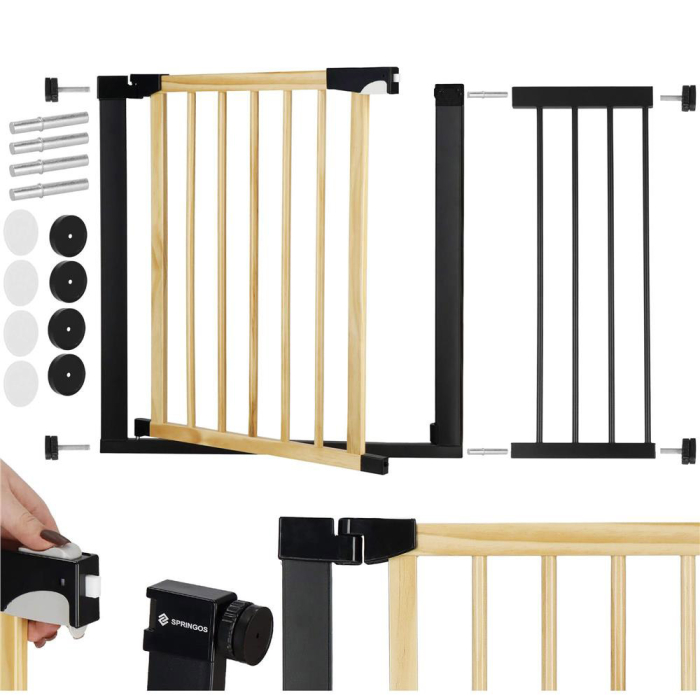 Poarta de siguranta Safety Gate pentru scari, ajustabila, din lemn cu structura otel, 103-110cm, negru maro [2]
