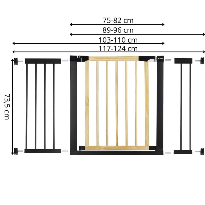 Poarta de siguranta Safety Gate pentru scari, ajustabila, din lemn cu structura otel, 117-124cm, negru maro [12]