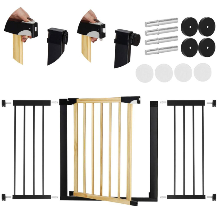Poarta de siguranta Safety Gate pentru scari, ajustabila, din lemn cu structura otel, 131-138cm, negru maro [2]