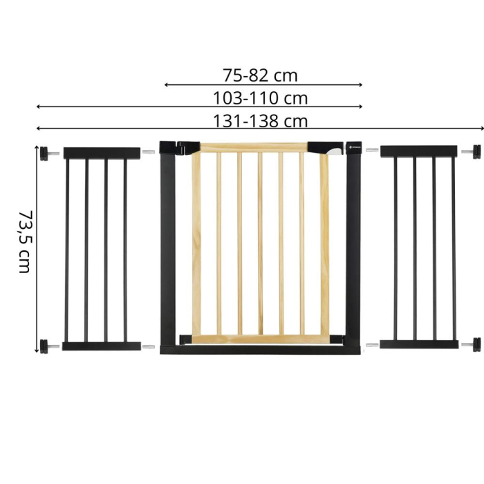 Poarta de siguranta Safety Gate pentru scari, ajustabila, din lemn cu structura otel, 131-138cm, negru maro [13]