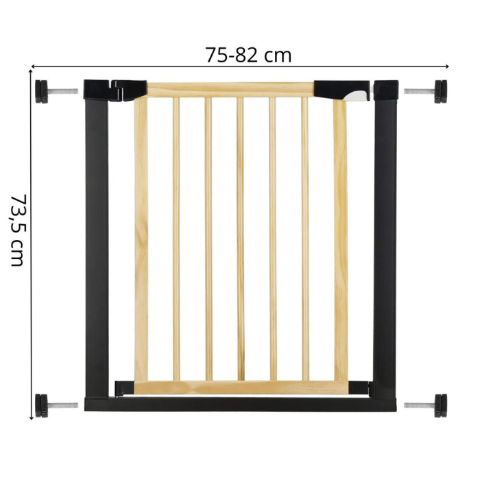 Poarta de siguranta Safety Gate pentru scari, ajustabila, din lemn cu structura otel, 75-82cm, negru maro [8]