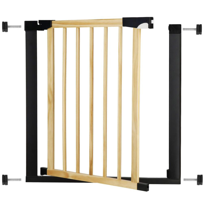 Poarta de siguranta Safety Gate pentru scari, ajustabila, din lemn cu structura otel, 75-82cm, negru maro [1]