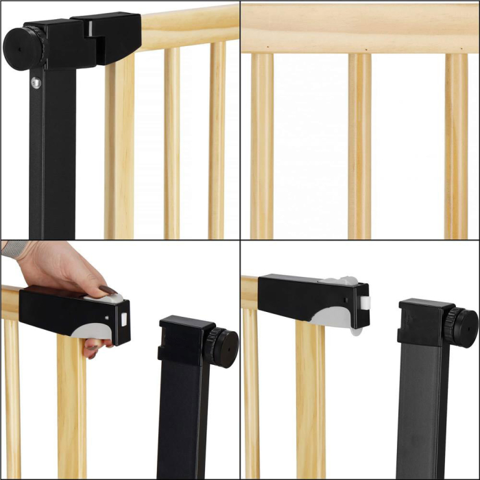 Poarta de siguranta Safety Gate pentru scari, ajustabila, din lemn cu structura otel, 82-89cm, negru maro [5]