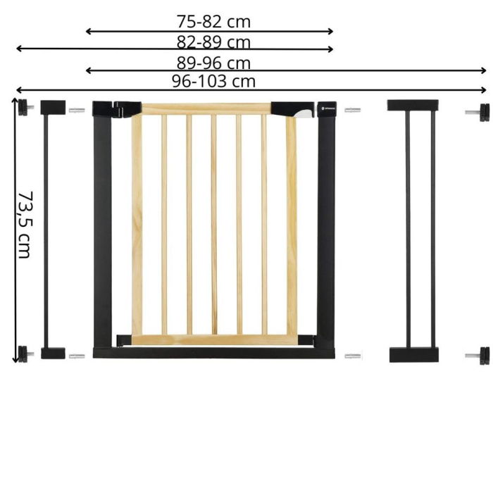 Poarta de siguranta Safety Gate pentru scari, ajustabila, din lemn cu structura otel, 96-103cm, negru maro [13]
