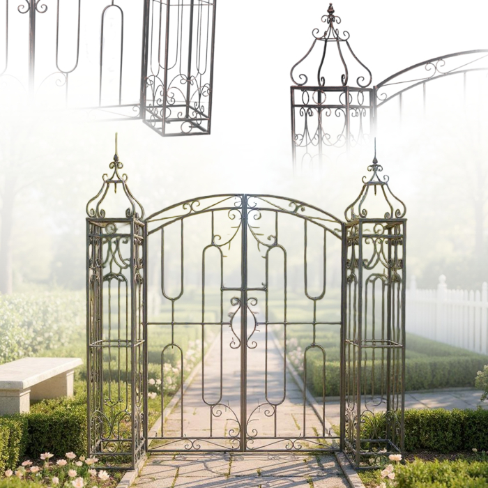 Poarta pentru gradina metalica decorativa, suport plante cataratoare, 170x26x163 cm, stil vintage maro antichizat [5]