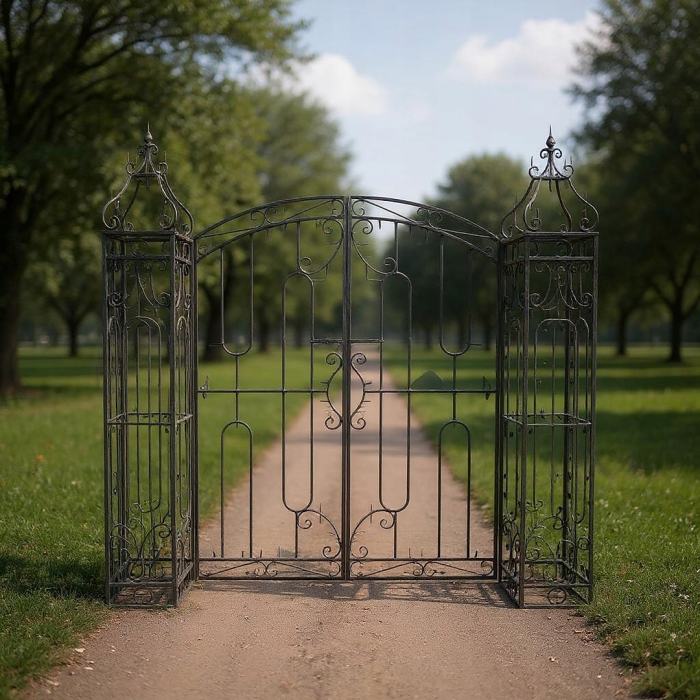 Poarta pentru gradina metalica decorativa, suport plante cataratoare, 170x26x163 cm, stil vintage maro antichizat [7]