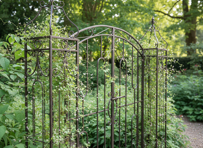 Poarta pentru gradina metalica decorativa, suport plante cataratoare, 170x26x163 cm, stil vintage maro antichizat [3]