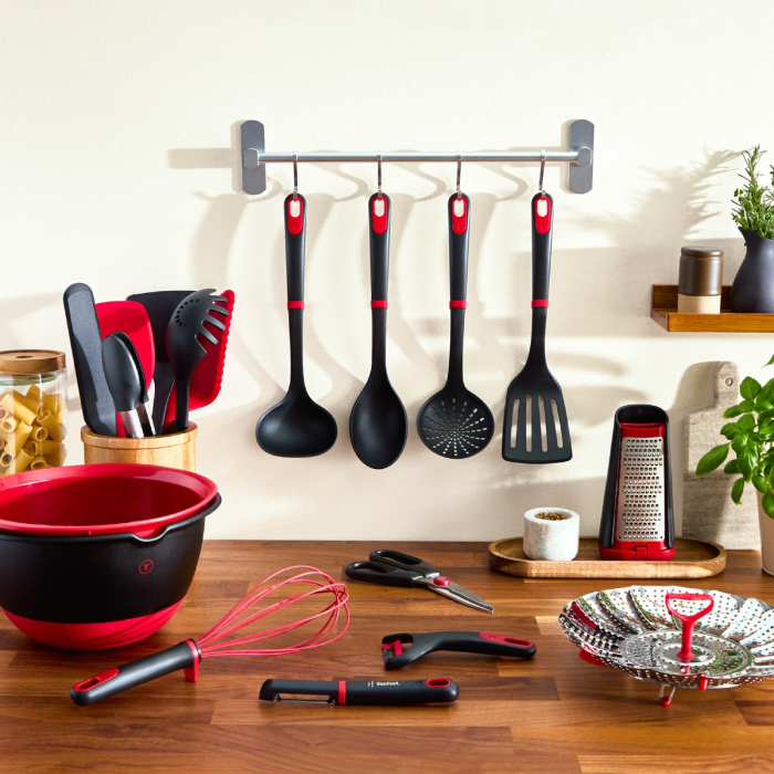 Polonic Tefal Ingenio+ K1980434, rezistenta la temperaturi inalte, compatibilitate cu masina de spalat vase, plastic, negru & rosu [7]