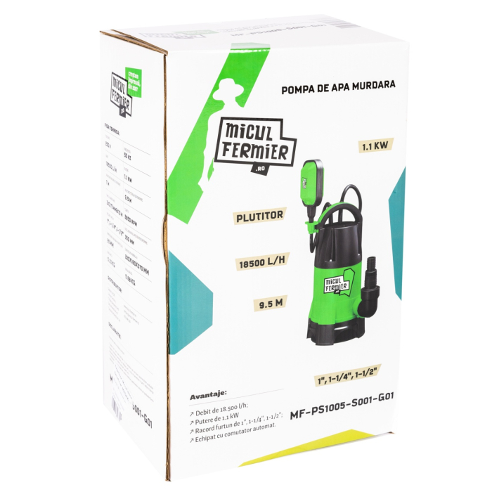 Pompa apa murdara cu plutitor, 1.1 kW, 18500l/h, 9.5m [8]