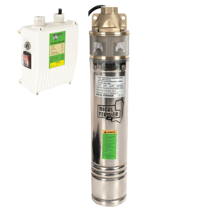 Pompa submersibila Micul Fermier, pentru apa curata, 1.3kW, debit 3000l/h, inaltime maxima pompare 60m, cu o turbina [1]