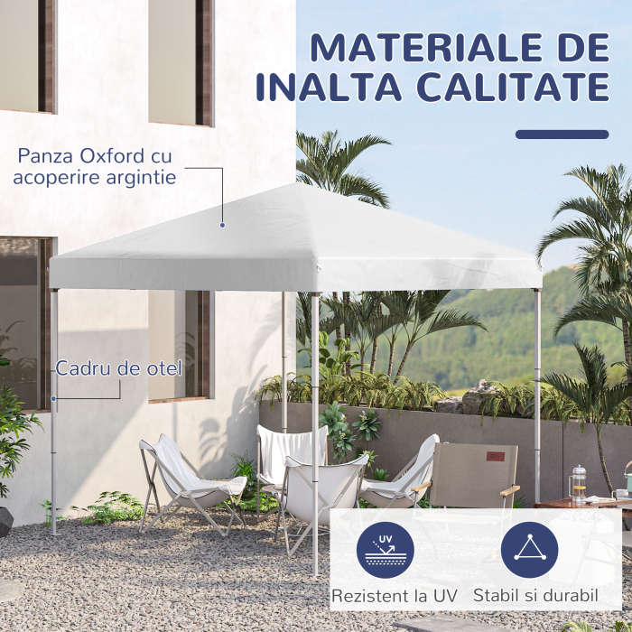  Pop Up Foisor 2,45 x 2,45 m rezistent la apa cu franghii si cuie de otel si tesatura Oxford alba [4]