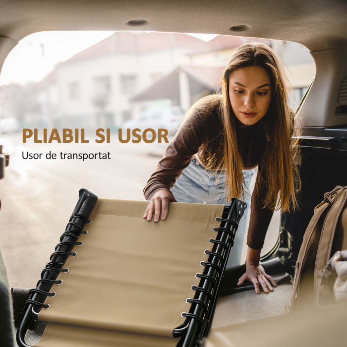  Portable Sun Lounger, Folding Camping Bed 5-position Adjustable Grey [6]