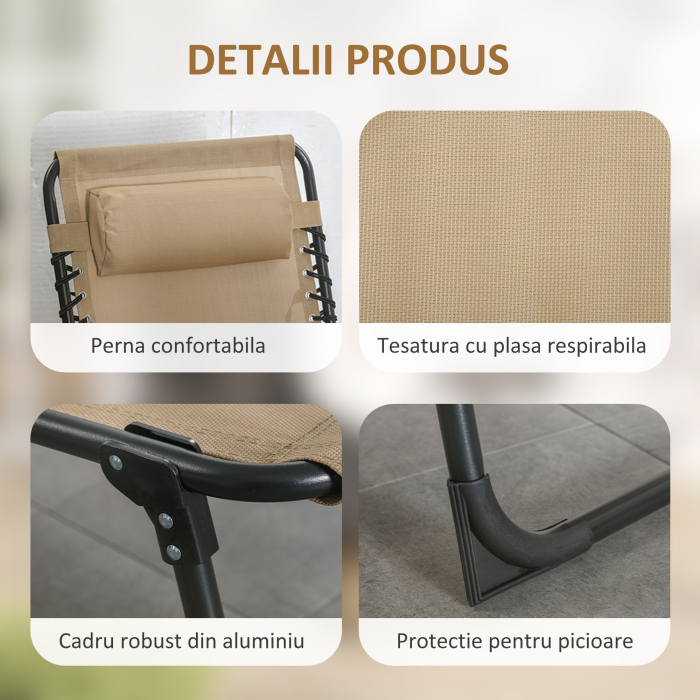  Portable Sun Lounger, Folding Camping Bed 5-position Adjustable Grey [5]