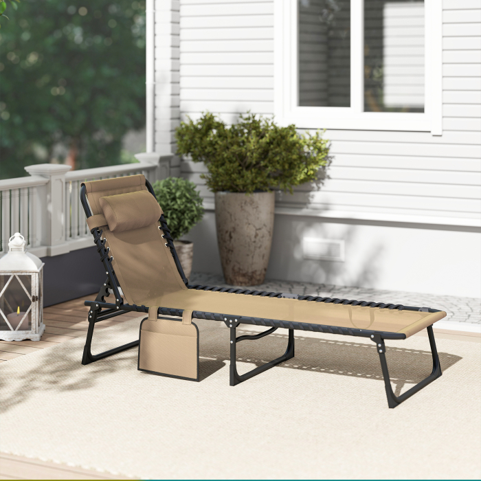  Portable Sun Lounger, Folding Camping Bed 5-position Adjustable Grey [8]