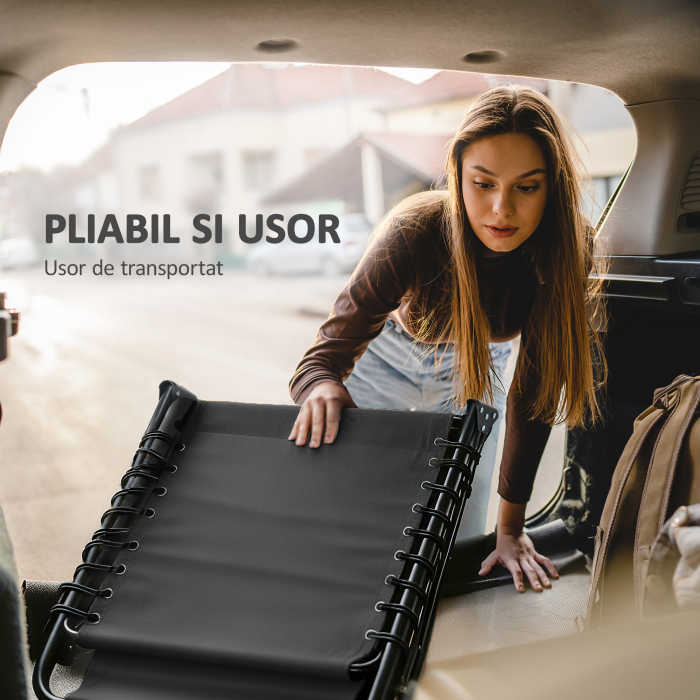  Portable Sun Lounger, Folding Chaise Recliner, 5-Position Adjustable Cot, Black [6]