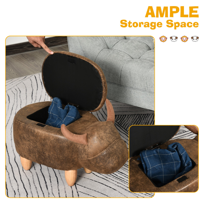  Pouf Cutie Suport pentru picioare in Forma de Bivol Capitonat 62x35x36cm Maro [5]
