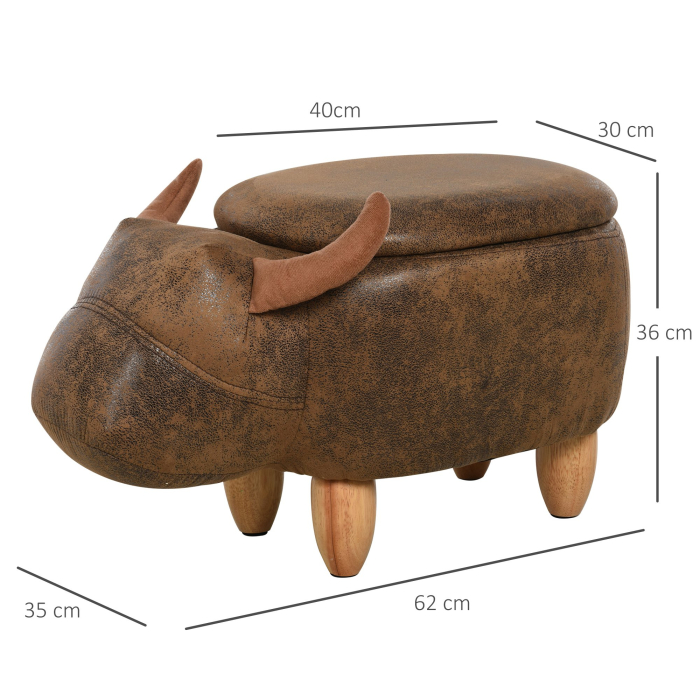  Pouf Cutie Suport pentru picioare in Forma de Bivol Capitonat 62x35x36cm Maro [3]