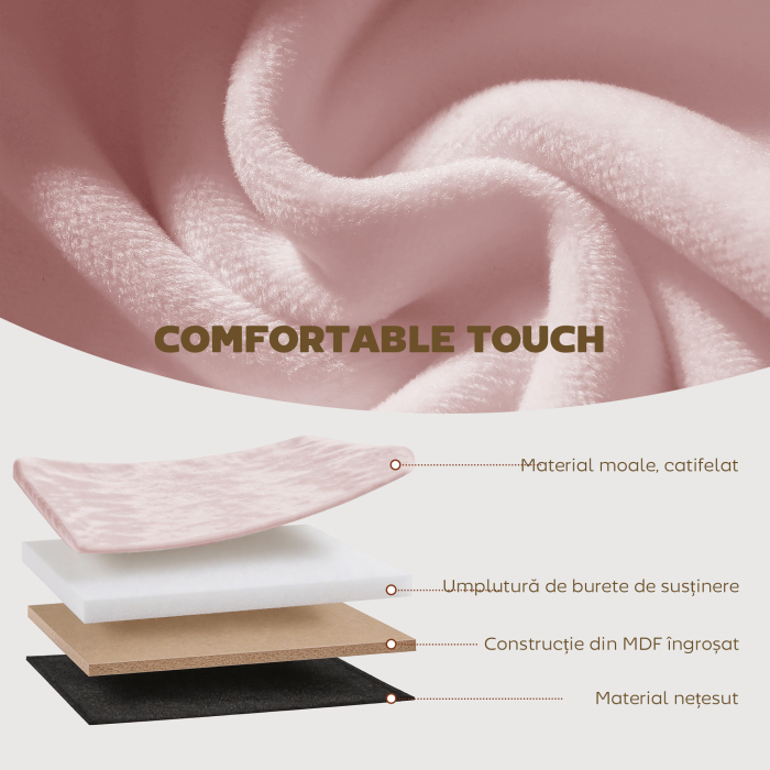  Pouf pliabil cu spatiu de depozitare modern, tapitat cu catifea, 72L, pentru living si dormitor, 76x38x35 cm, Roz [6]
