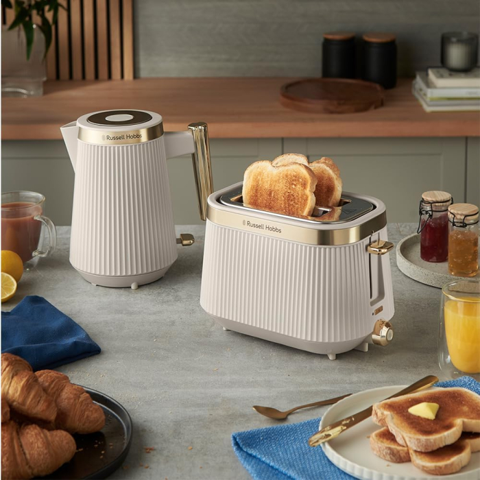 Fierbator electric Russell Hobbs 26751-70 Bronte, 1.7L, 3000W, design fluted mat, iluminare interna, accenturi aurii, Stone [10]